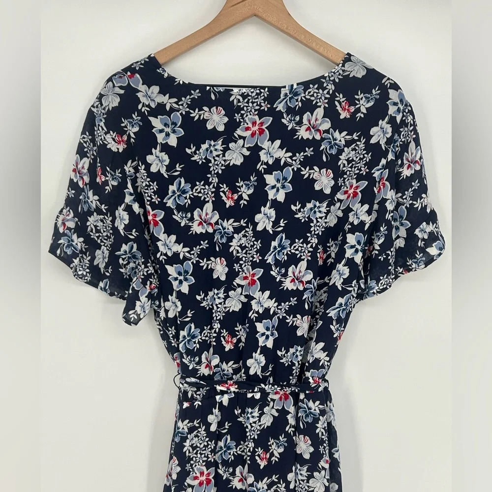 "NWT" J.Jill Navy Floral Maxi Dress Lined With Tie Waist- Size 2X - Picture 8 of 13